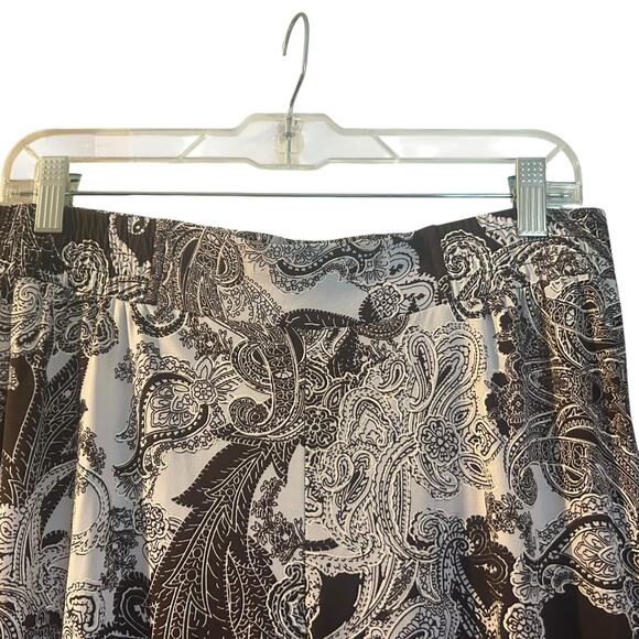 IMAN Easywear Pants SZ LG Brown Gold Trim Paisley Slinky Wide Leg Elastic Waist - Picture 5 of 10